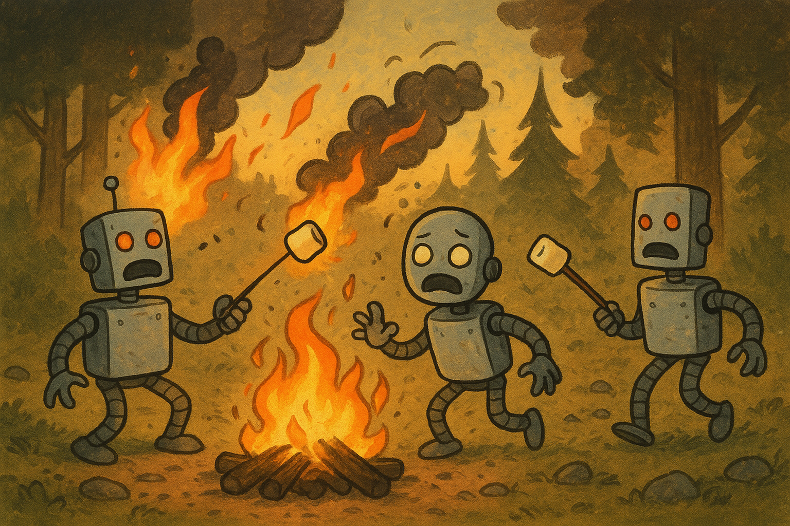 Robots Can’t Roast Marshmallows: AI in Campgrounds: How Artificial Intelligence Improves Management, Guest Experience, and Revenue 1 Alt Text: Robots using AI to manage a campground with guests enjoying outdoor activities